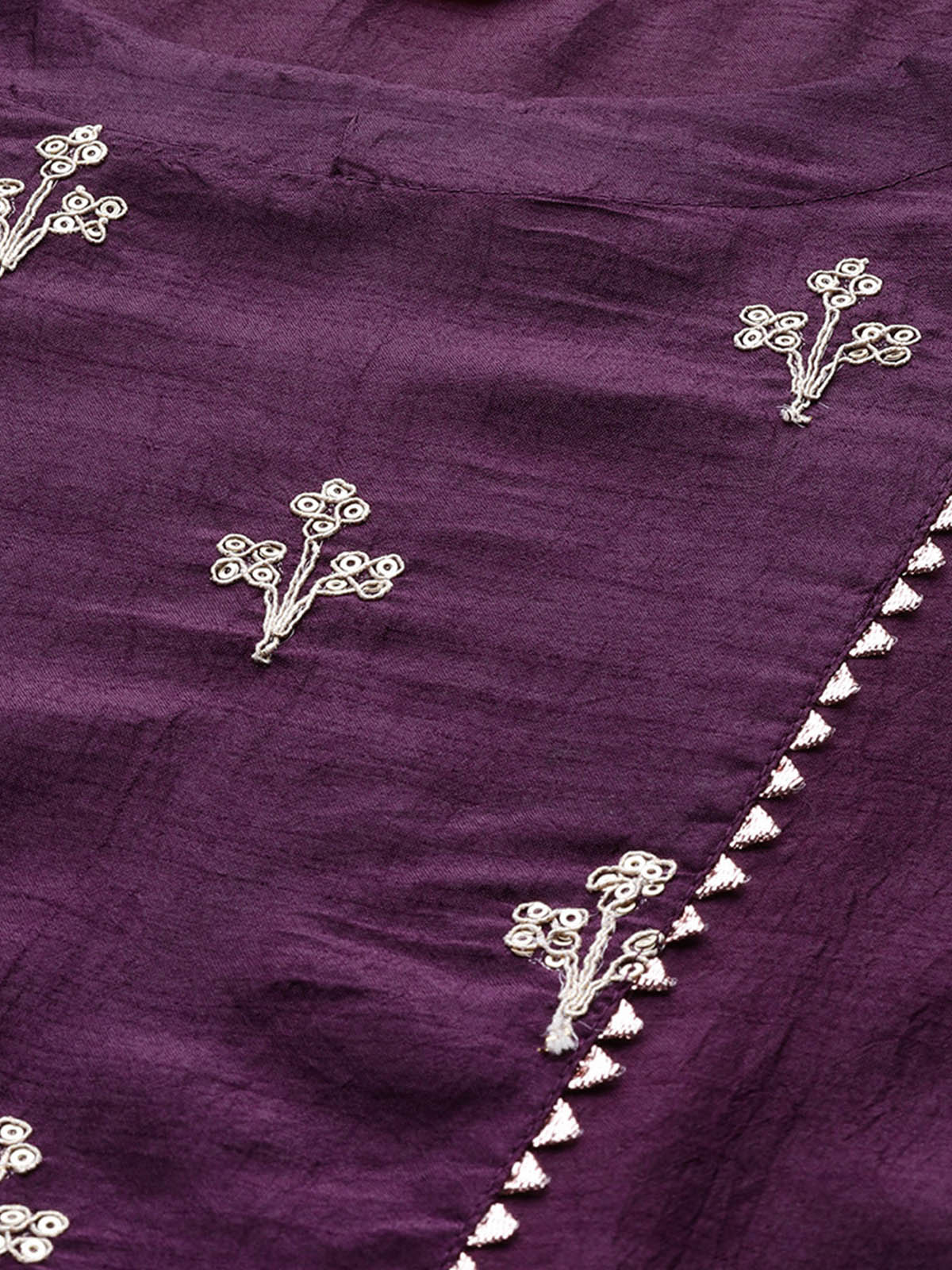 Women's Violet Embroidered Straight Kurta Trouser With Dupatta Set - Odette