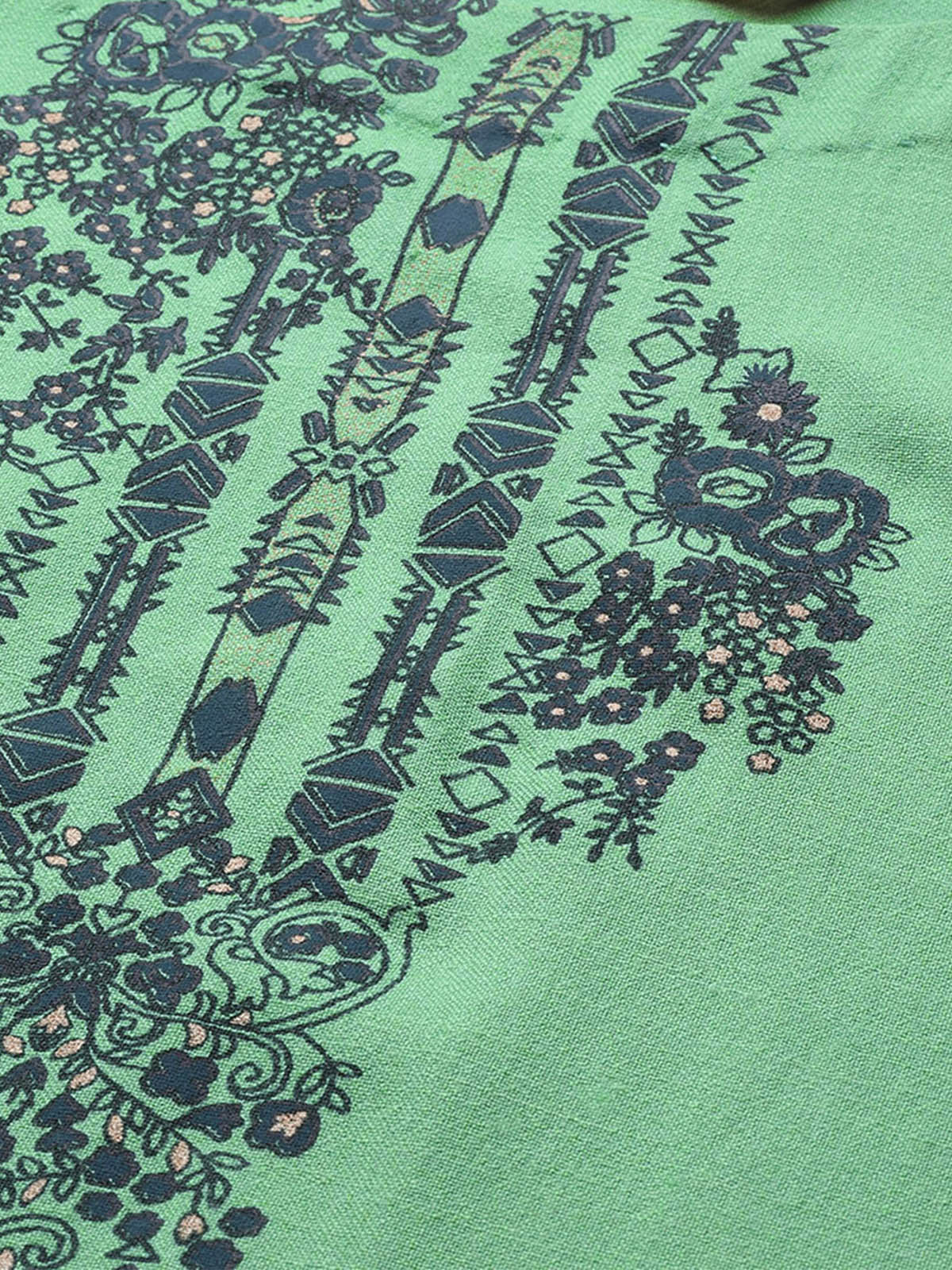 Women's Green Foil Printed Straight Kurta With Palazzo Set - Odette