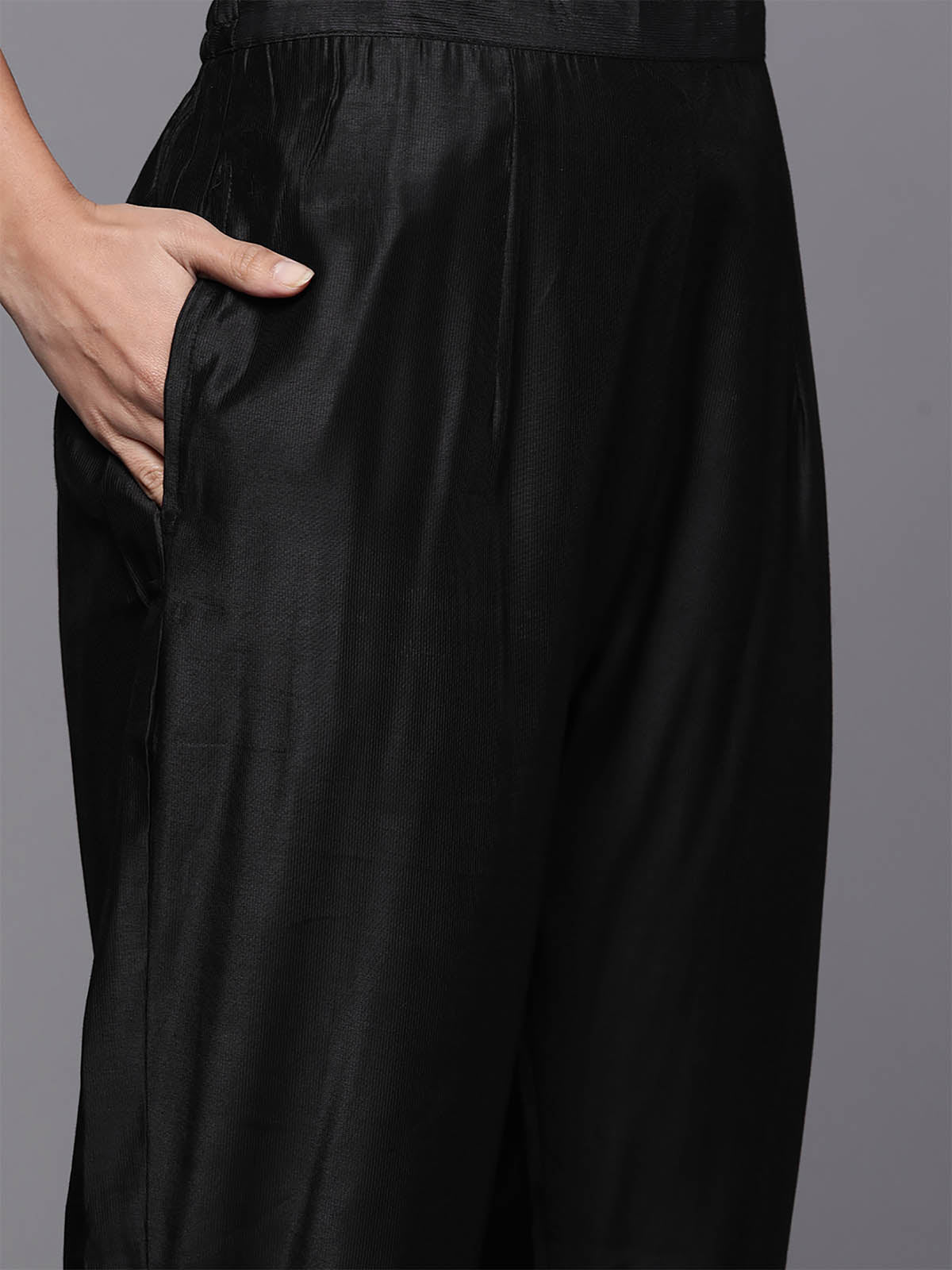 Women's Black Solid Straight Kurta Trouser Set - Odette