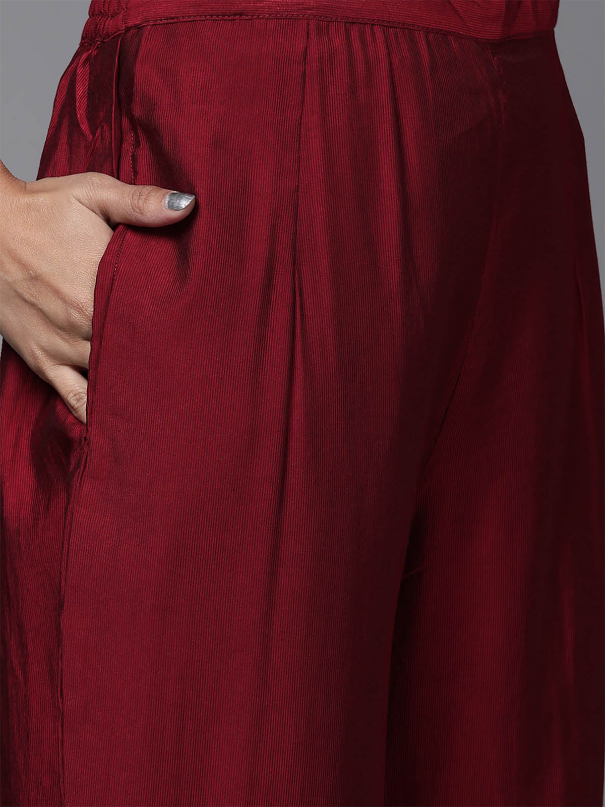 Women's Maroon Embroidered Straight Kurta Trouser Set - Odette