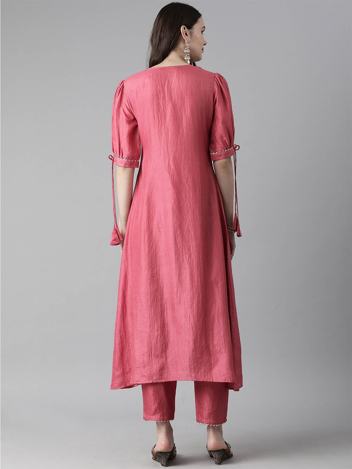Women's Pink Solid A-line Kurta Trouser Set - Odette