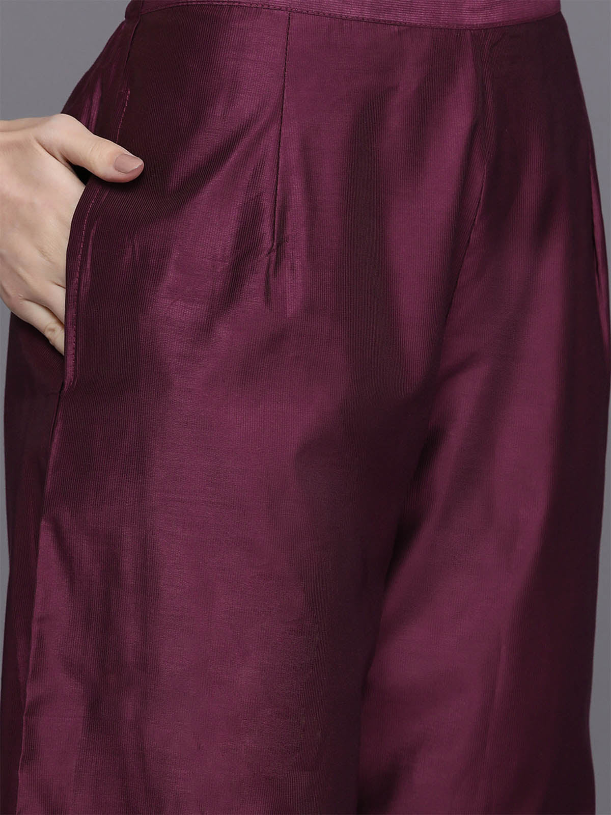 Women's Purple Embroidered Straight Kurta Trouser Set - Odette