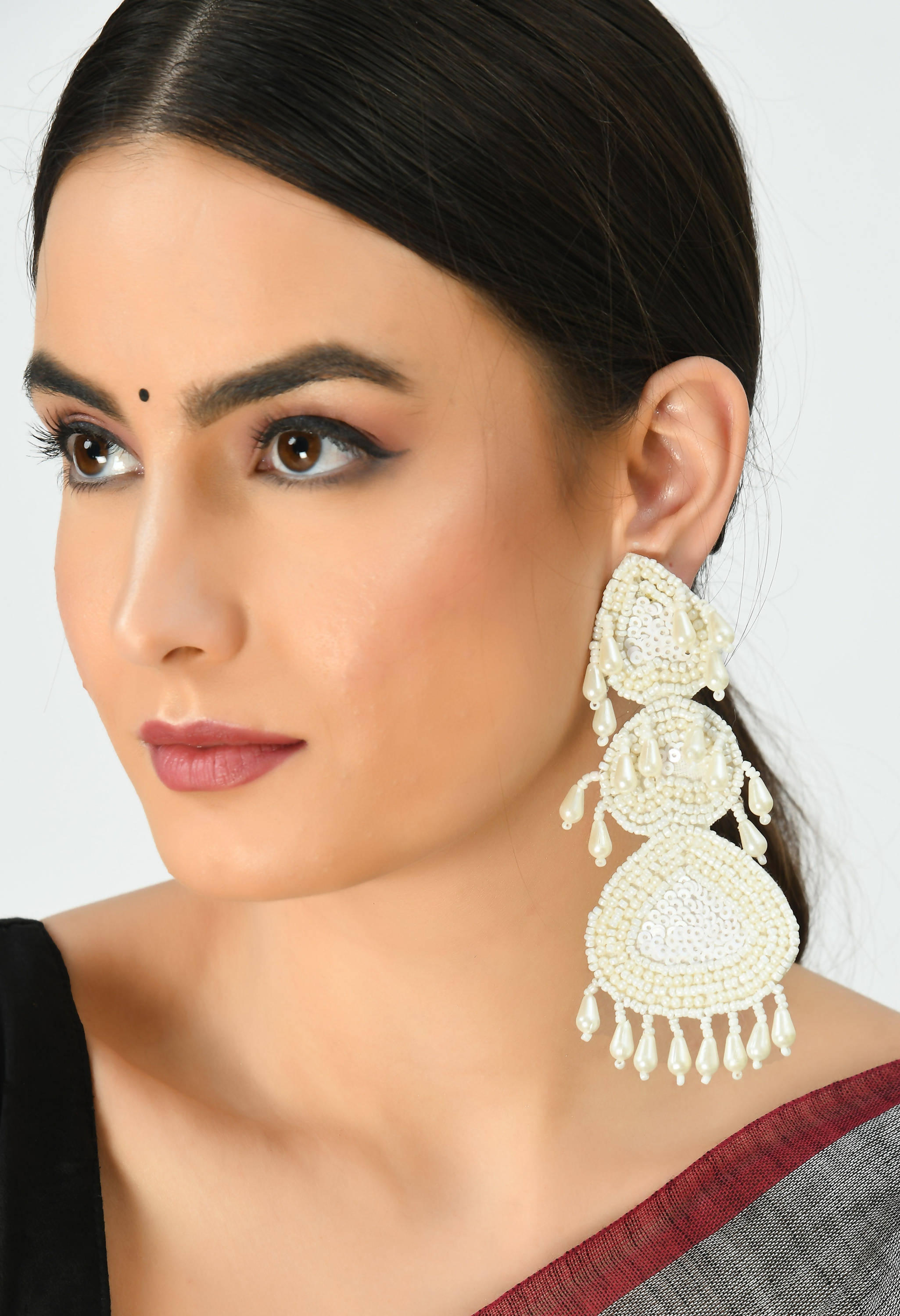 Johar Kamal Handicraft Off White Pearls Earrings Jker_082