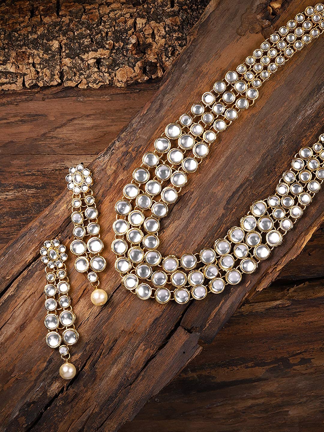 Women's gold plated anushkasharma inspired faux three layered kundan jewelleryset for womenij301w - I Jewels