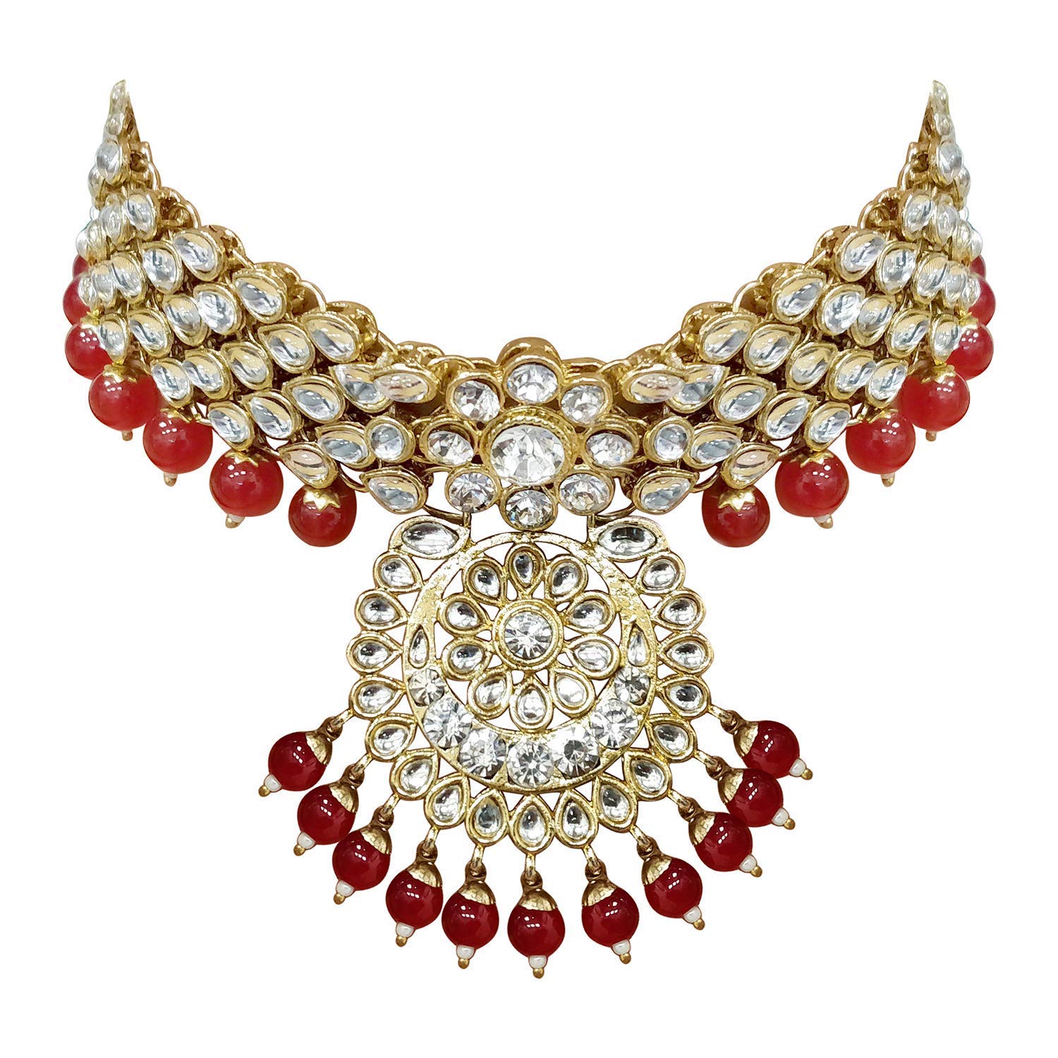 Women's Traditional Gold Plated Kundan Pearl Bridal Necklace Set for Women - I Jewels