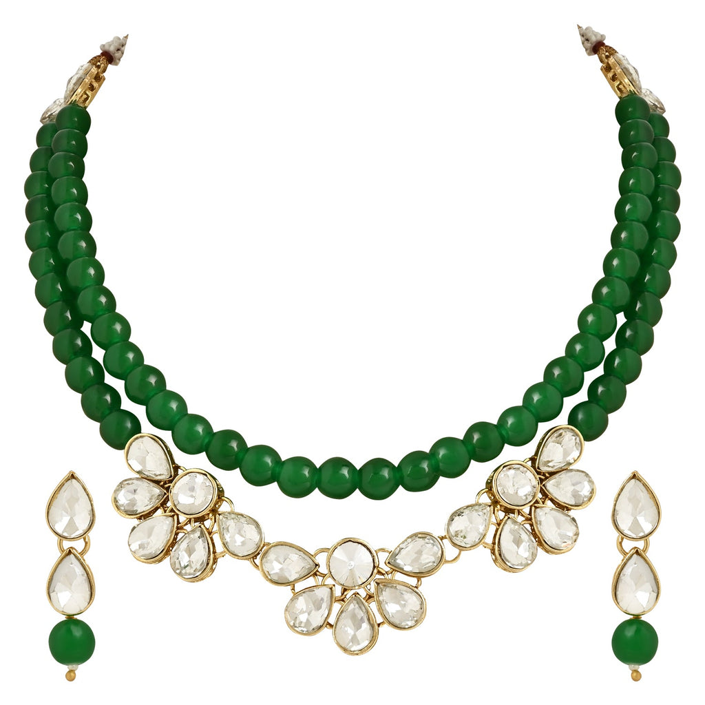 Women's 18K Gold Plated Traditional Kundan & Pearls Necklace Jewellery Set with Earrings