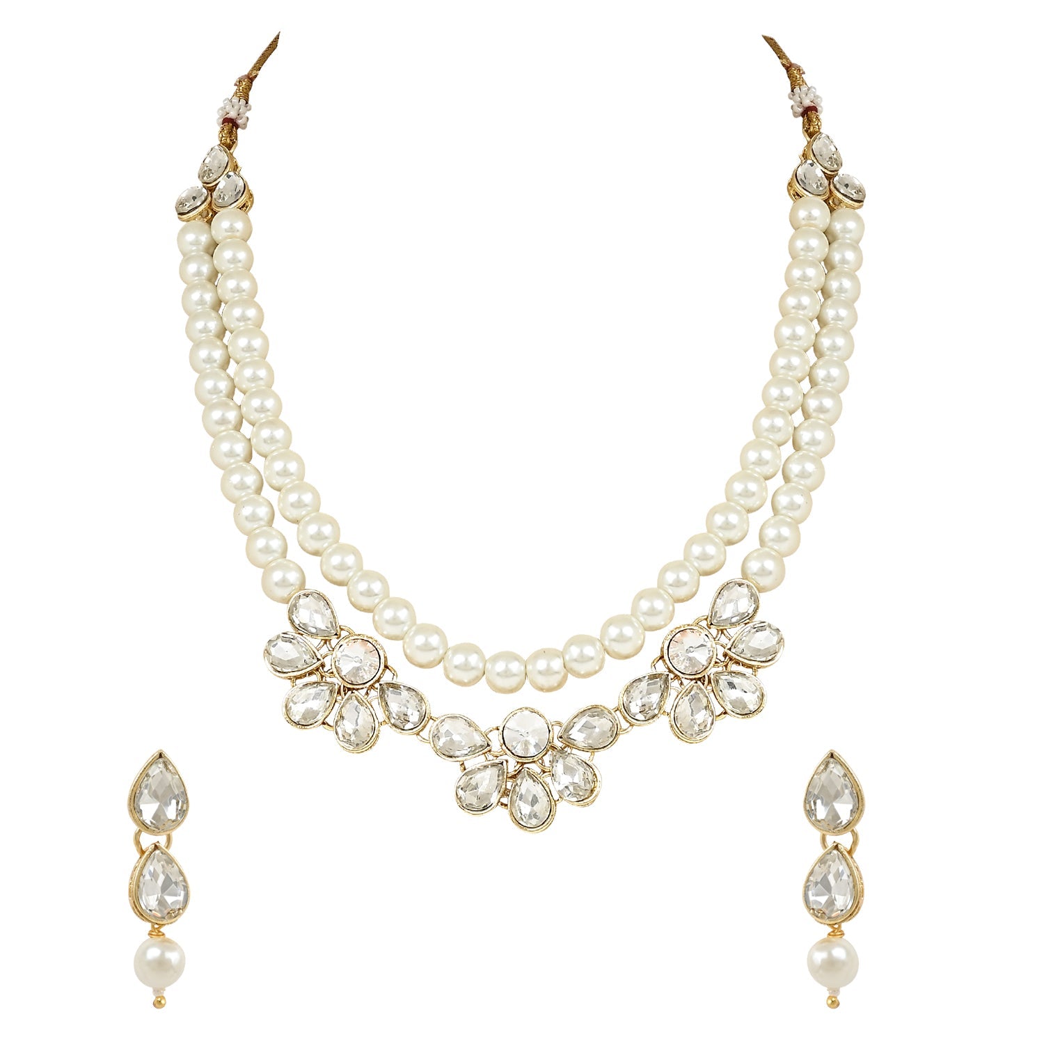 Women's 18K Gold Plated Traditional Kundan & Pearls Necklace Jewellery Set with Earrings  - I Jewels