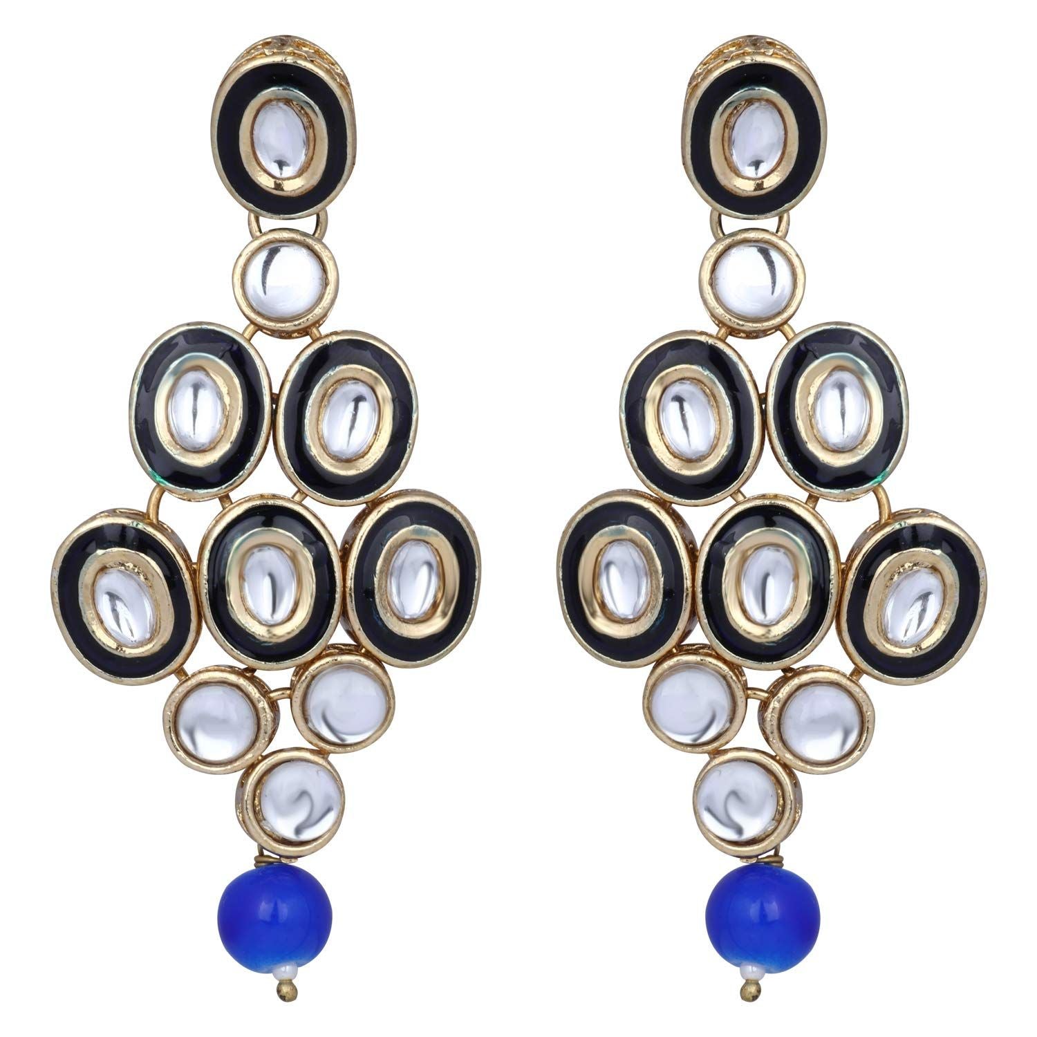 Women's 18K Gold Plated Traditional Stunning Blue Meenakari Kundan Studded Pearl Necklace Jewellery Set with Earrings  - I Jewels