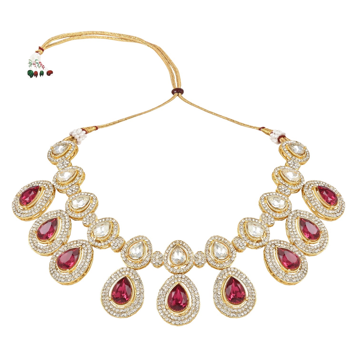 Women's 18K Gold Plated Traditional Kundan & Stone Studded Choker Necklace Jewellery Set with Earrings & Maang Tikka  - I Jewels
