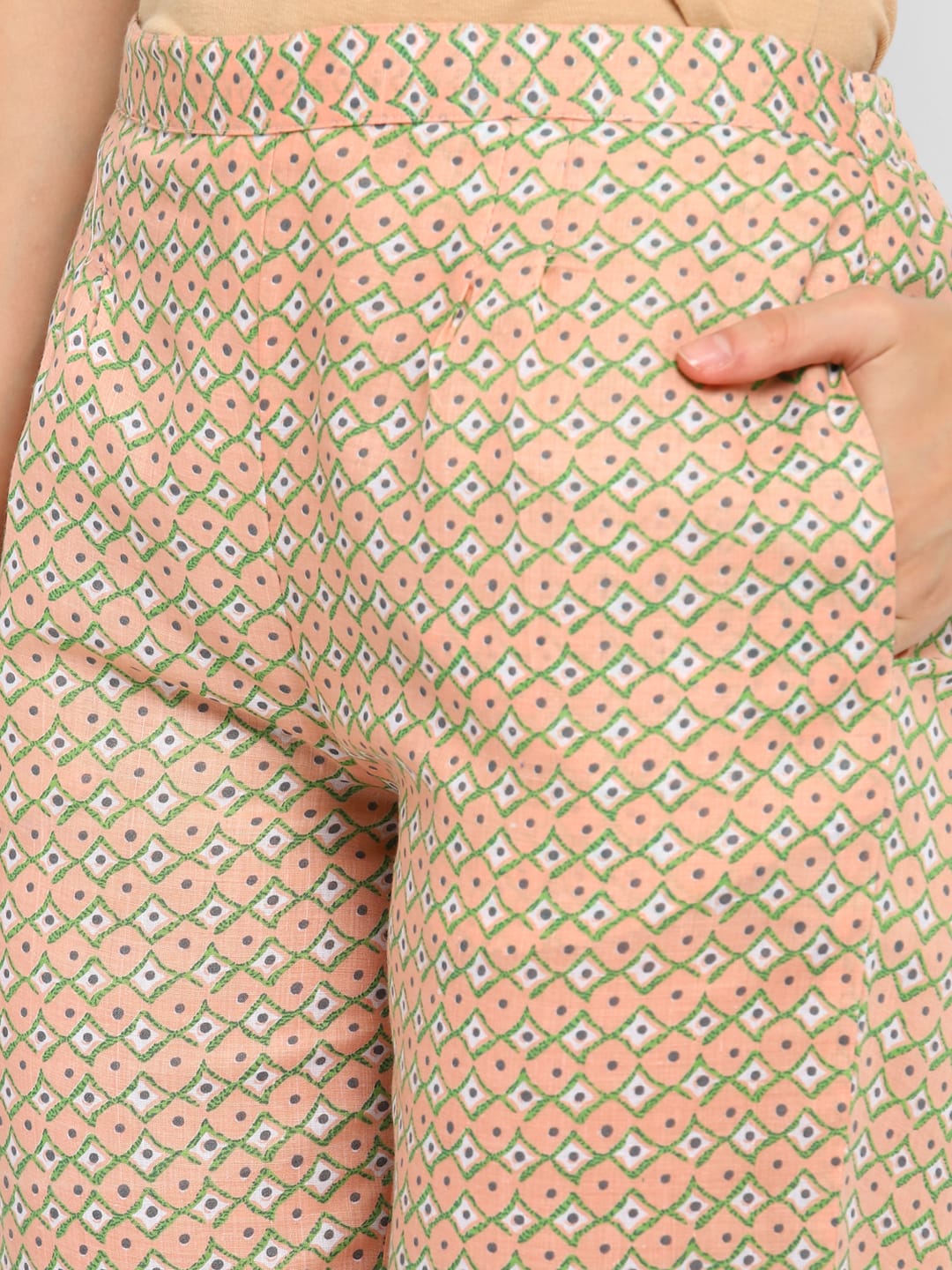 Women's Peach Printed Kurta Pant Set - Noz2Toz