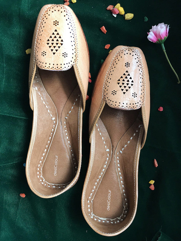 Women's Nude Leather Embroidered Indian Handcrafted Ethnic Footwear - Desi Colour