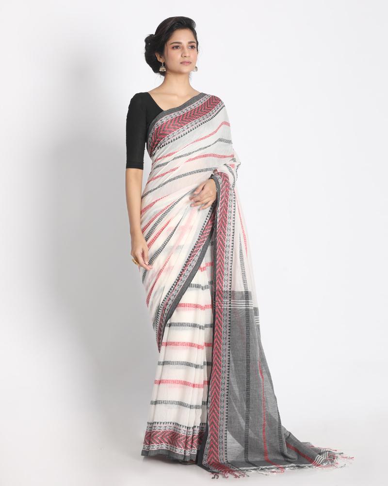 Women's All Over Jacquard Work Cotton Saree Grey Pallu