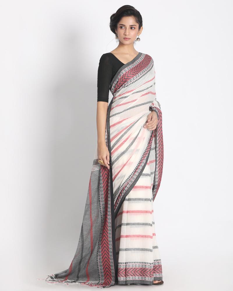 Women's All Over Jacquard Work Cotton Saree Grey Pallu