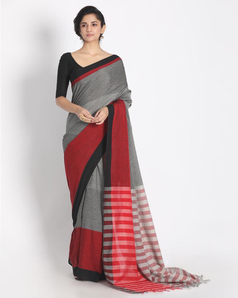 Women's Black Border Multicolour Cotton Saree With Check Pallu