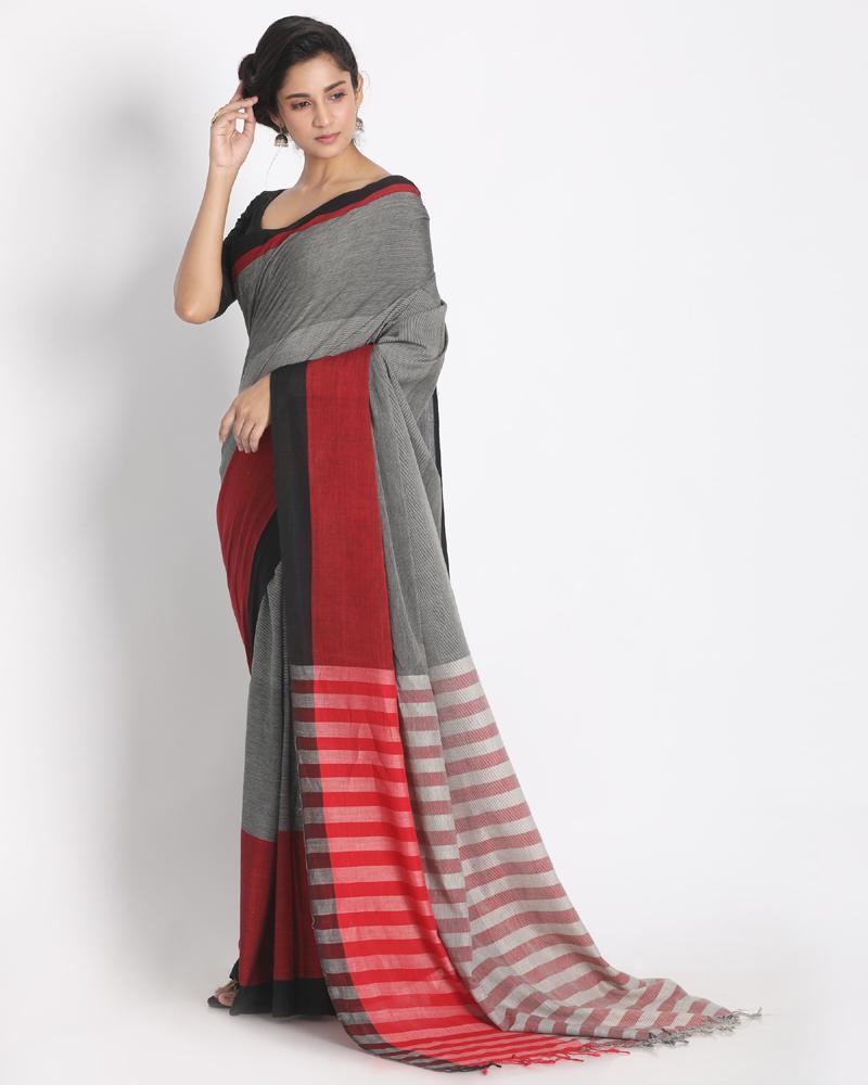Women's Black Border Multicolour Cotton Saree With Check Pallu