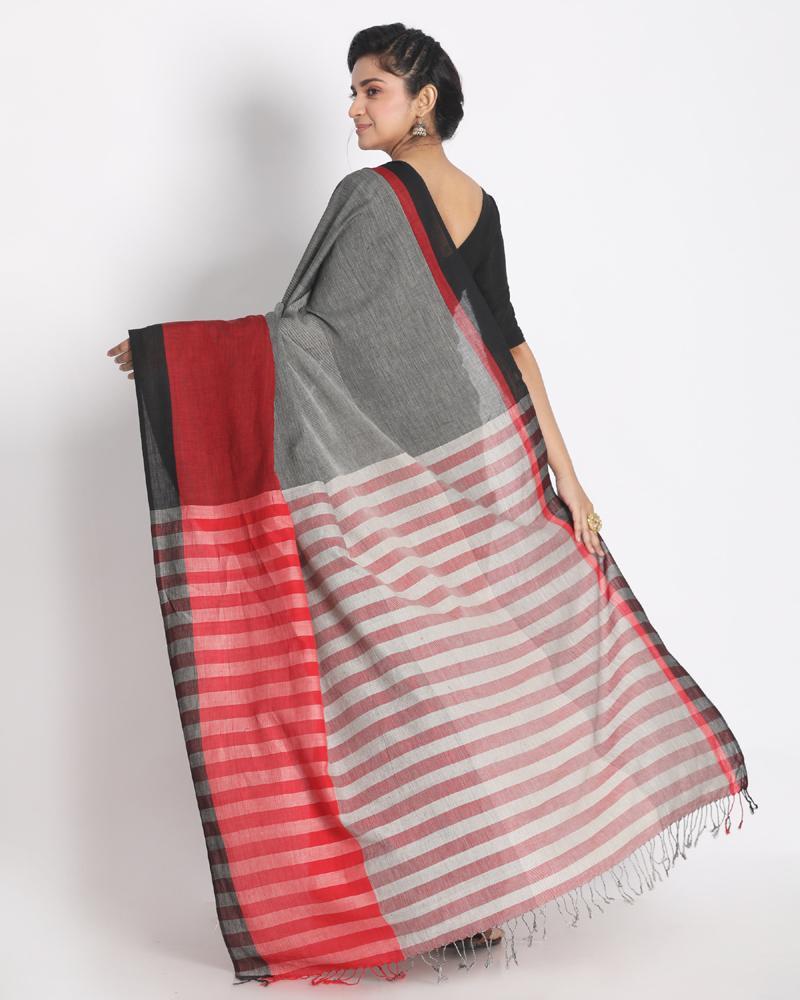 Women's Black Border Multicolour Cotton Saree With Check Pallu
