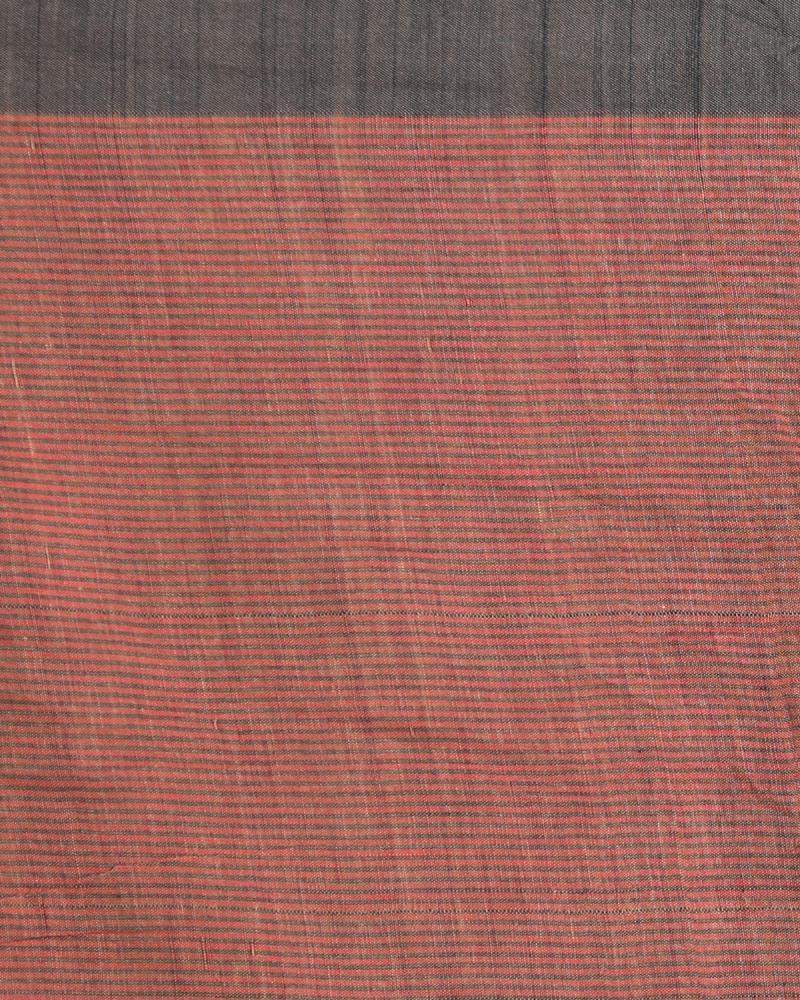 Women's Black Border Maroon Black Small Check Cotton Saree Pallu Stripe - Angoshobha
