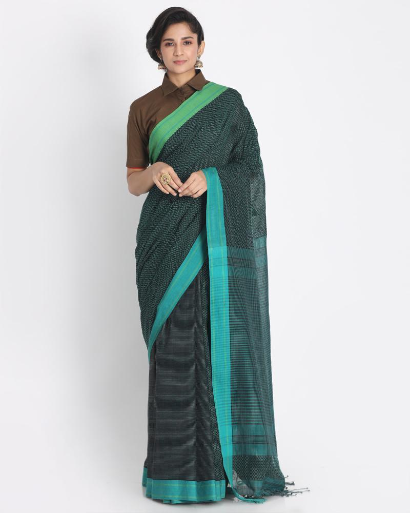 Women's All Over Kantha Work Multicolor Handloom Cotton Saree