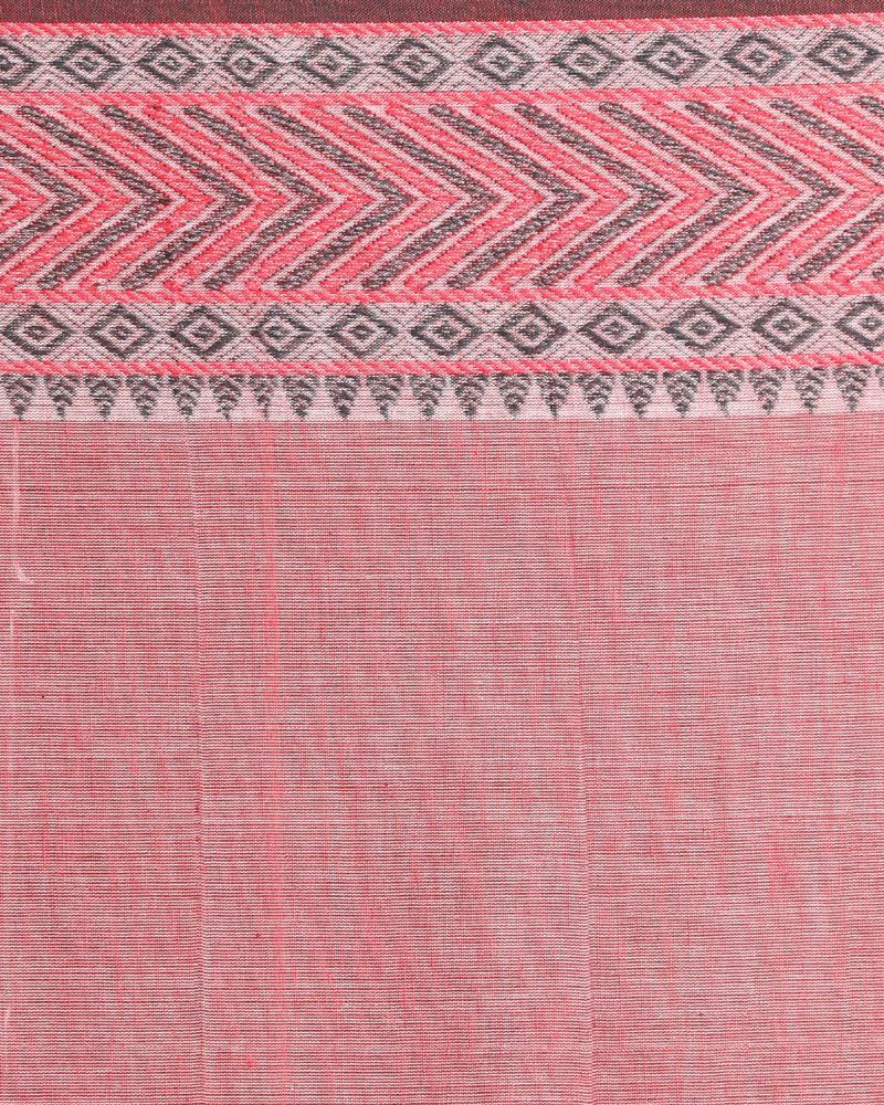 Women's Red Jacquard Work Border Grey Cotton Handloom Saree with Blouse - Angoshobha