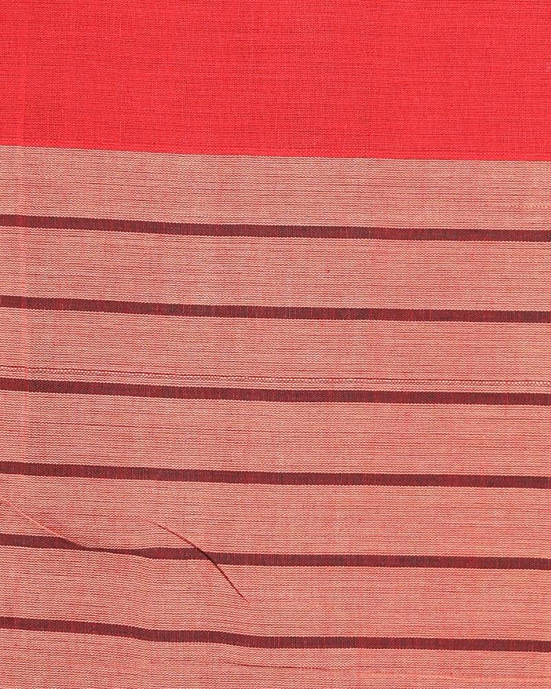 Women's Ganga Jamuna Taitai Border Peach Handloom Cotton saree Jekhard Work Pallu - Angoshobha