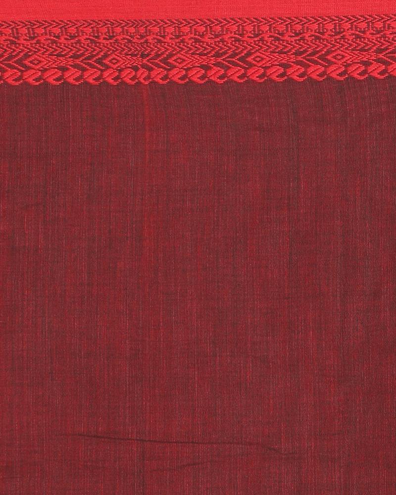 Women's Red Jecquard Work Border black Cotton Saree - Angoshobha