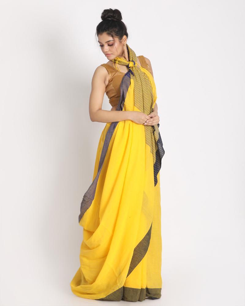 Women's Yellow Handwoven Cotton Saree - Angoshobha