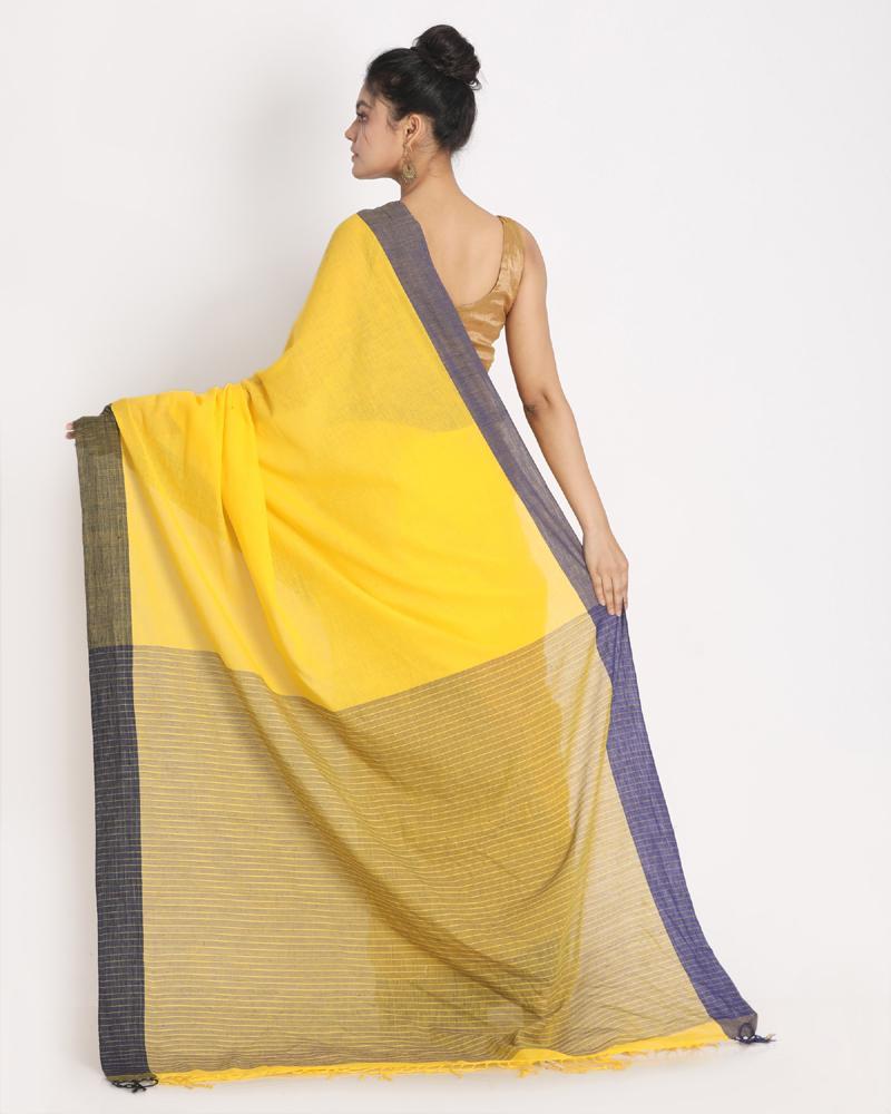 Women's Yellow Handwoven Cotton Saree - Angoshobha