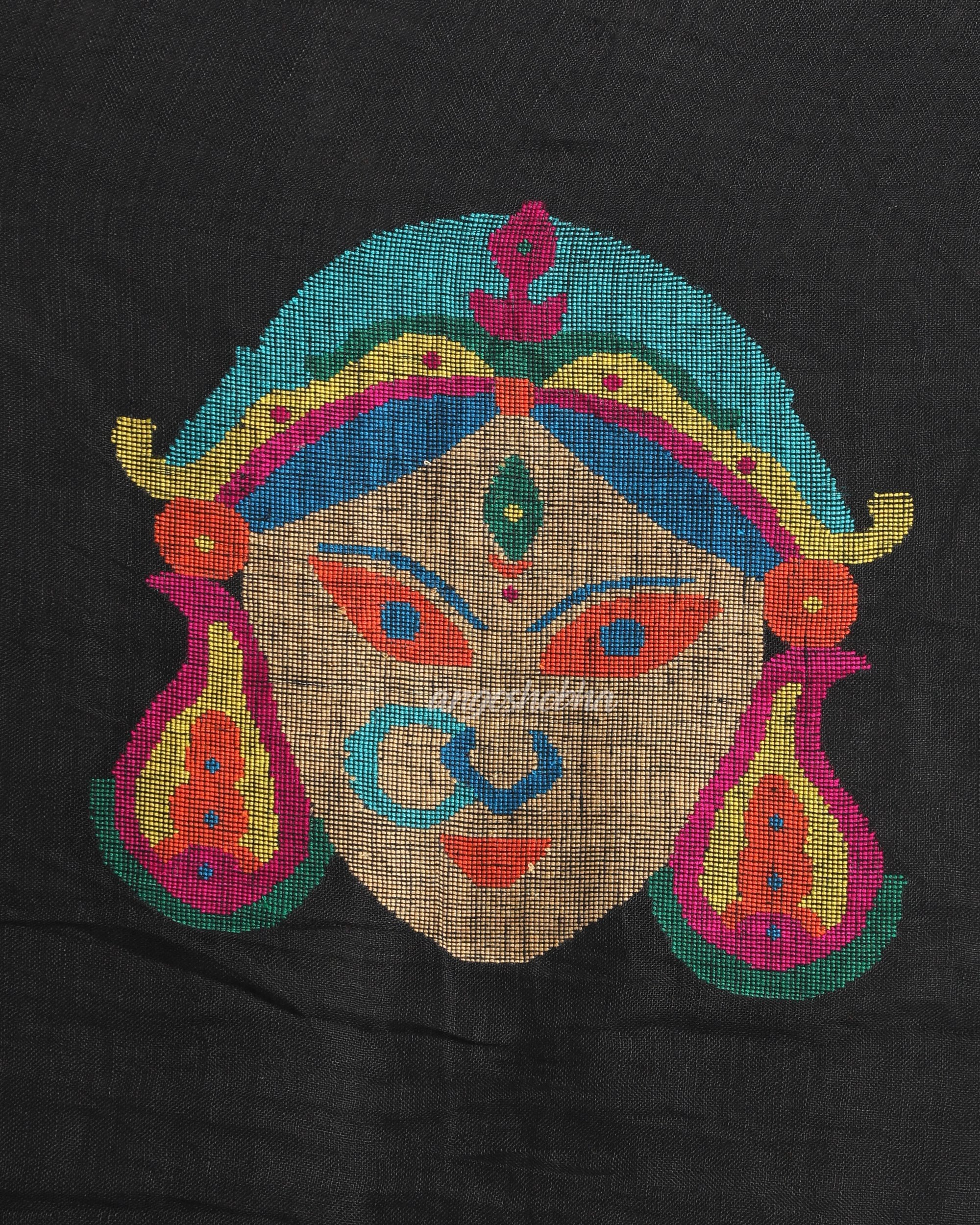 Women's Maroon Black Half & Half Linen Saree Hand Weaving Durga Pallu - Angoshobha
