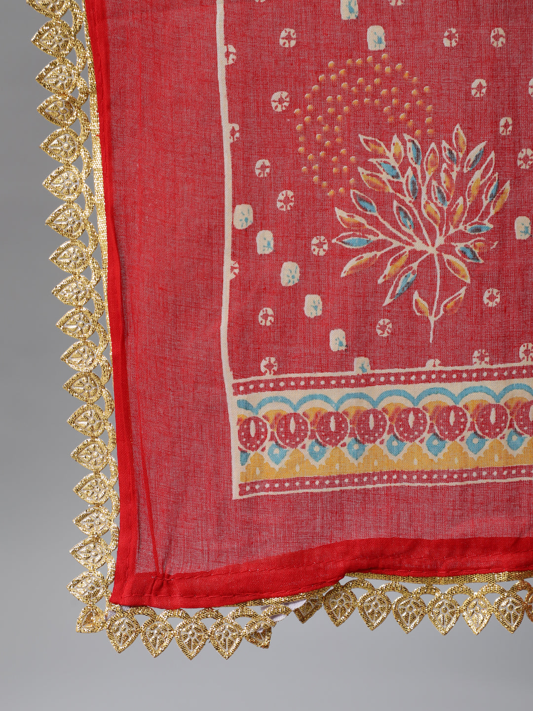 Women's Red Ethnic Motifs Yoke Cotton Kurta with Churidar With Dupatta