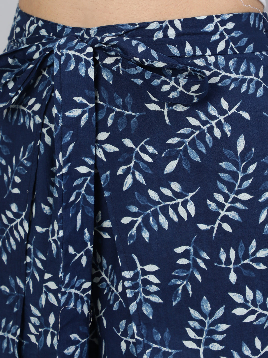 Women's Blue Printed Plazo With Side Pockets - Nayo Clothing