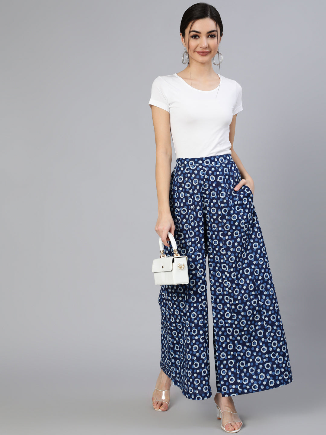 Women's Blue Panelled Plazo With Side Pockets - Nayo Clothing