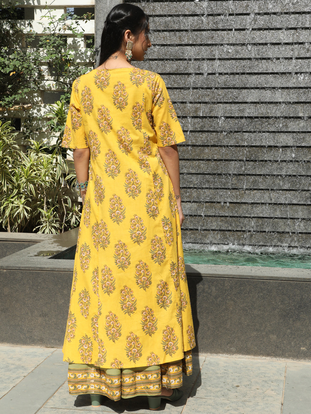 Women's Yellow Floral Print Maxi Dress - Aks