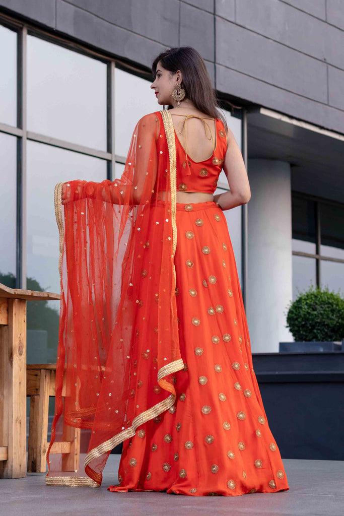 Women's Bright Orange Lehenga Set
