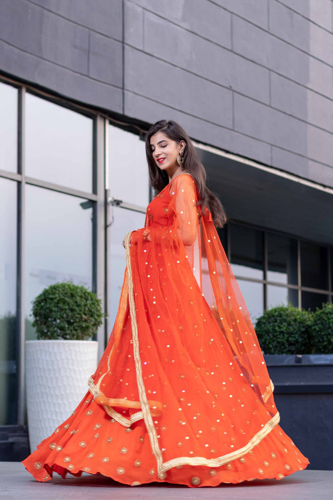 Women's Bright Orange Lehenga Set