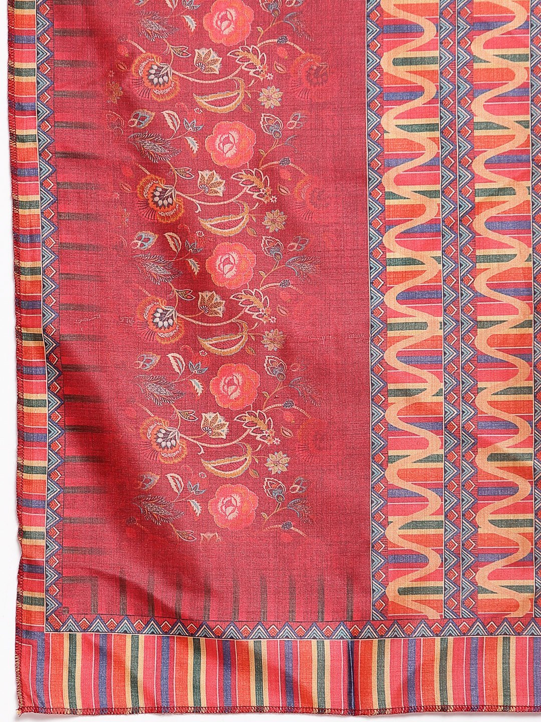 Women's Red Cotton Solid 3/4 Sleeve Square Neck Casual Kurta Pant Dupatta Set - Myshka