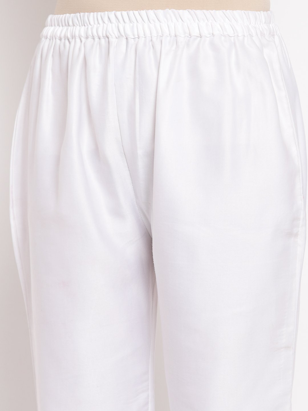 Women's White Cotton Solid Casual Trouser - Myshka