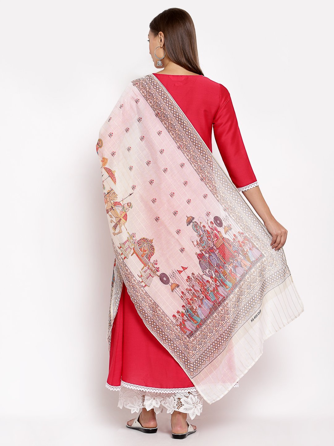 Women's Pink Cotton Solid 3/4 Sleeve V Neck Casual Kurta Dupatta Set - Myshka