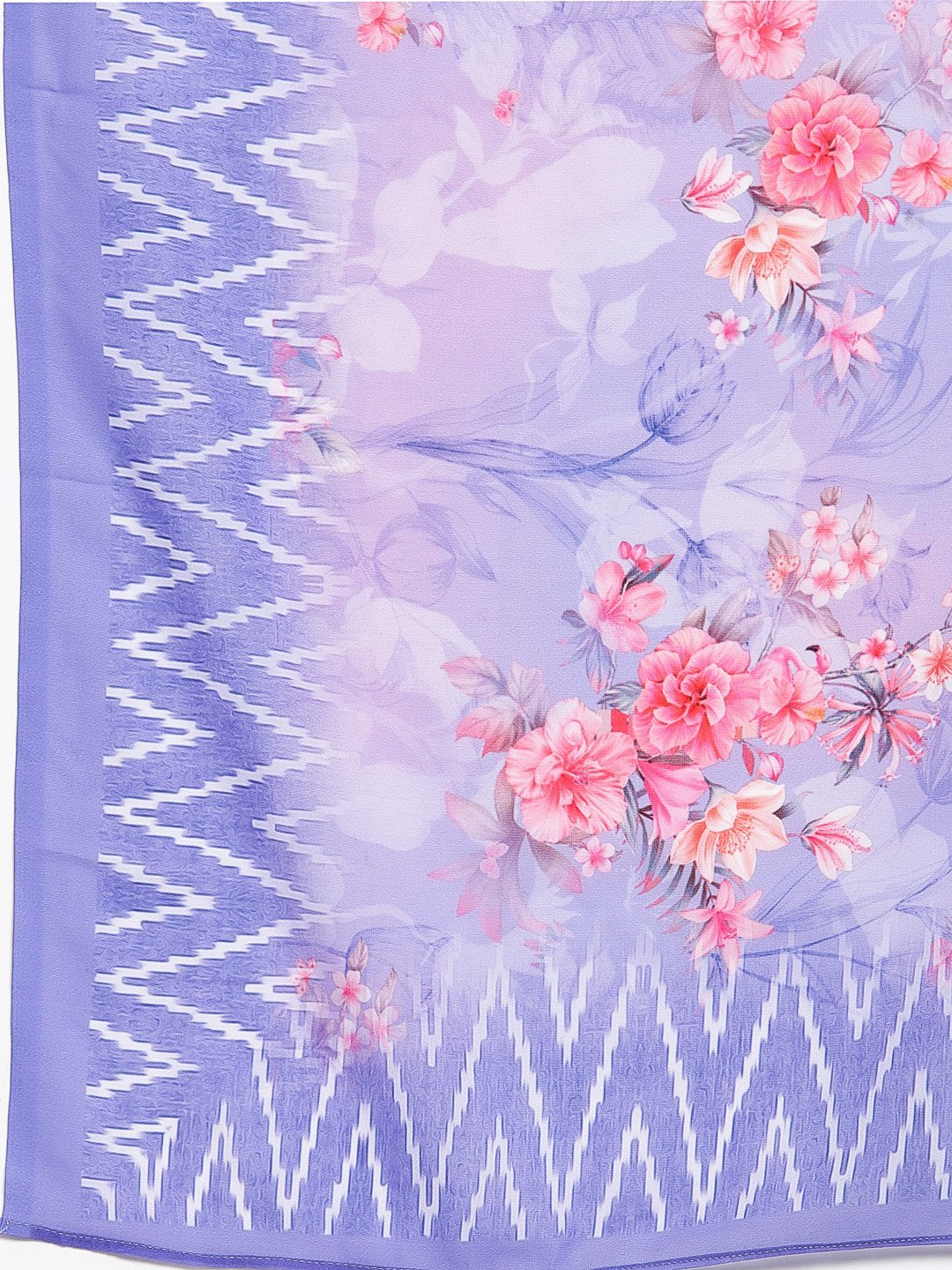 Women's Purple Silk Printed 3/4 Sleeve Round Neck Casual Anarkali Kurta Dupatta Set - Myshka