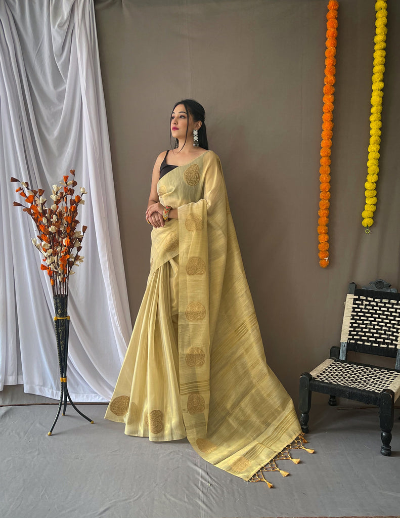 Women's Ivory Gulabo Banarasi Tissue Silk Zari Woven Saree