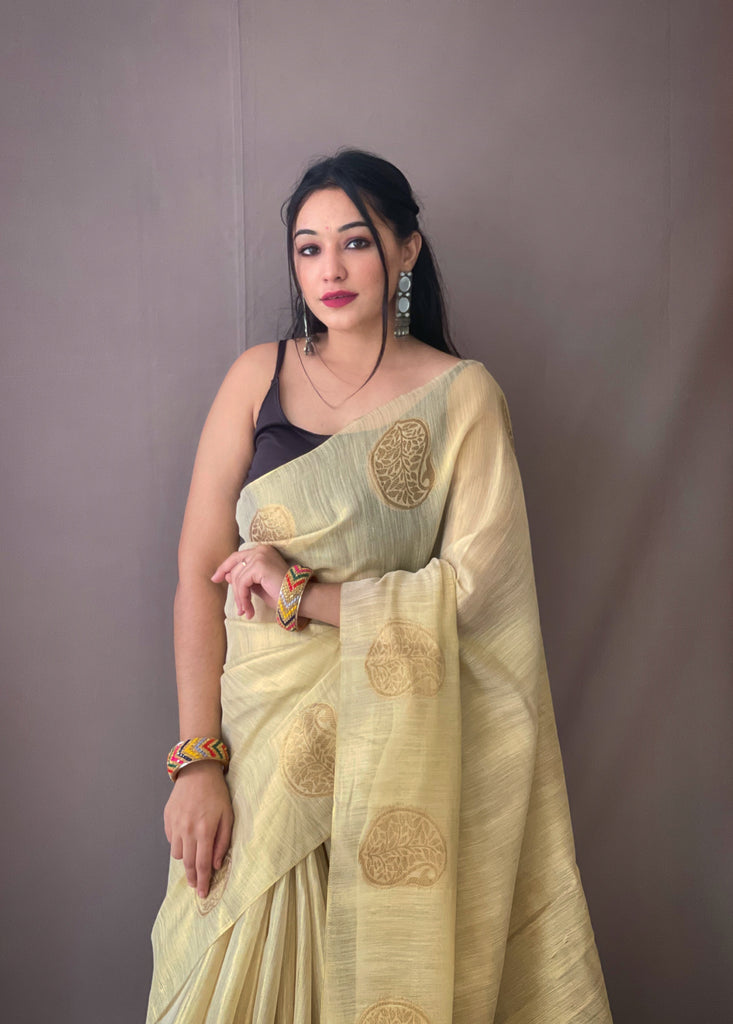 Women's Ivory Gulabo Banarasi Tissue Silk Zari Woven Saree
