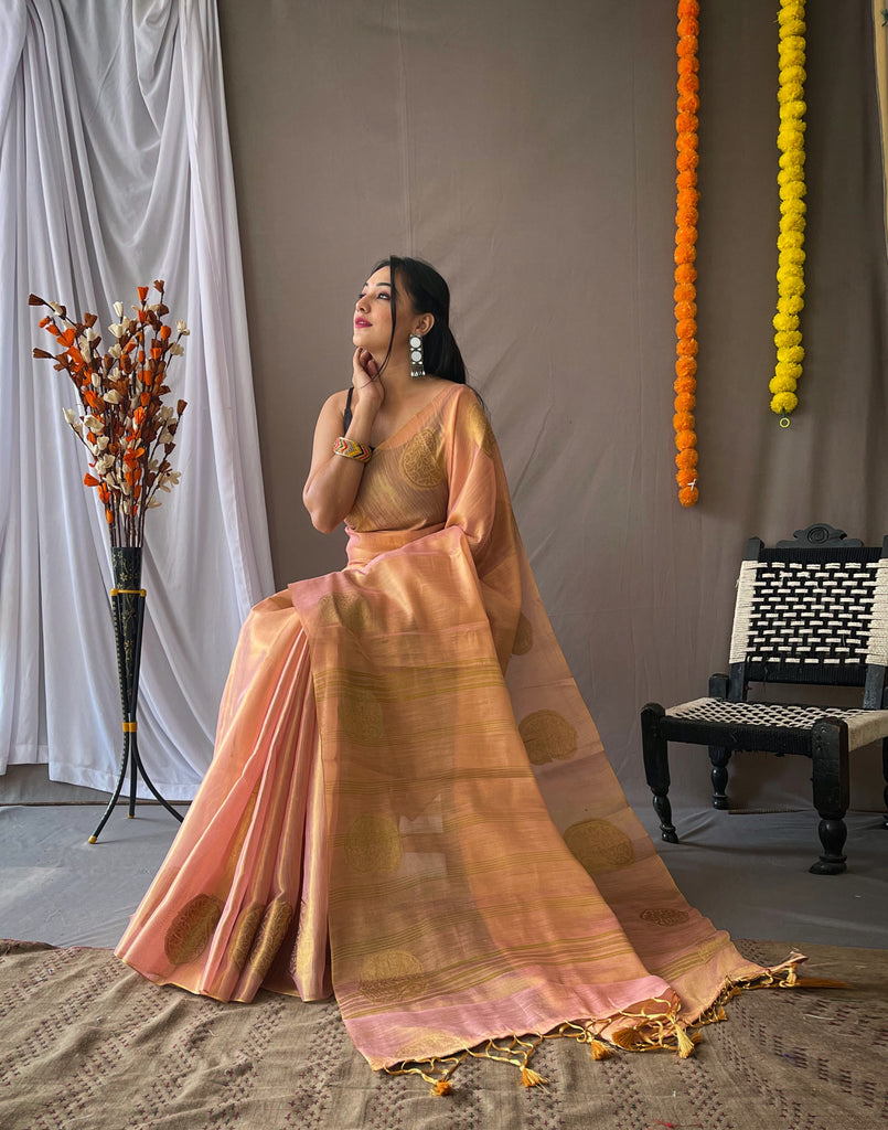 Women's Baby Pink Gulabo Banarasi Tissue Silk Zari Woven Saree
