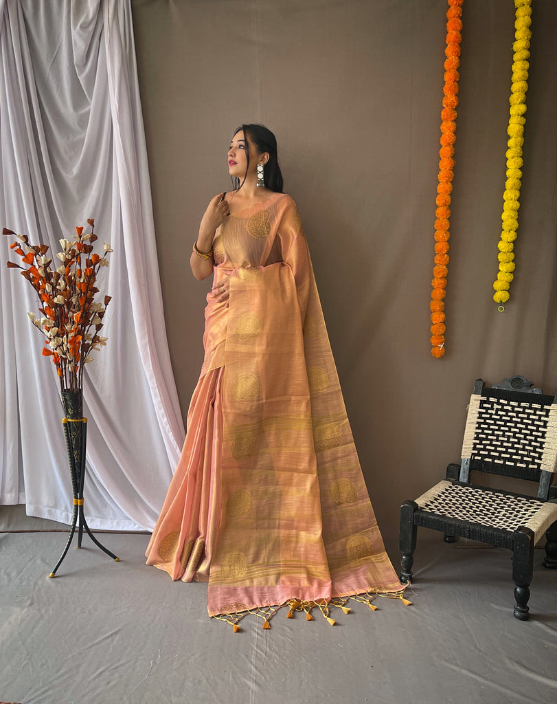 Women's Baby Pink Gulabo Banarasi Tissue Silk Zari Woven Saree