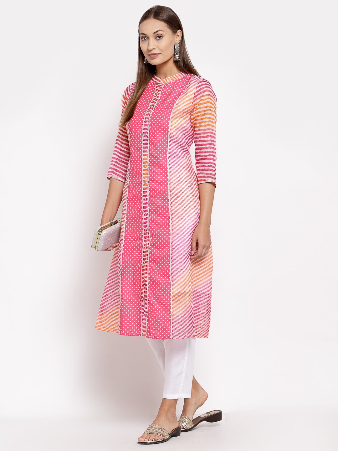 Women Pink Cotton Printed Kurti by Myshka (1 pc Set)