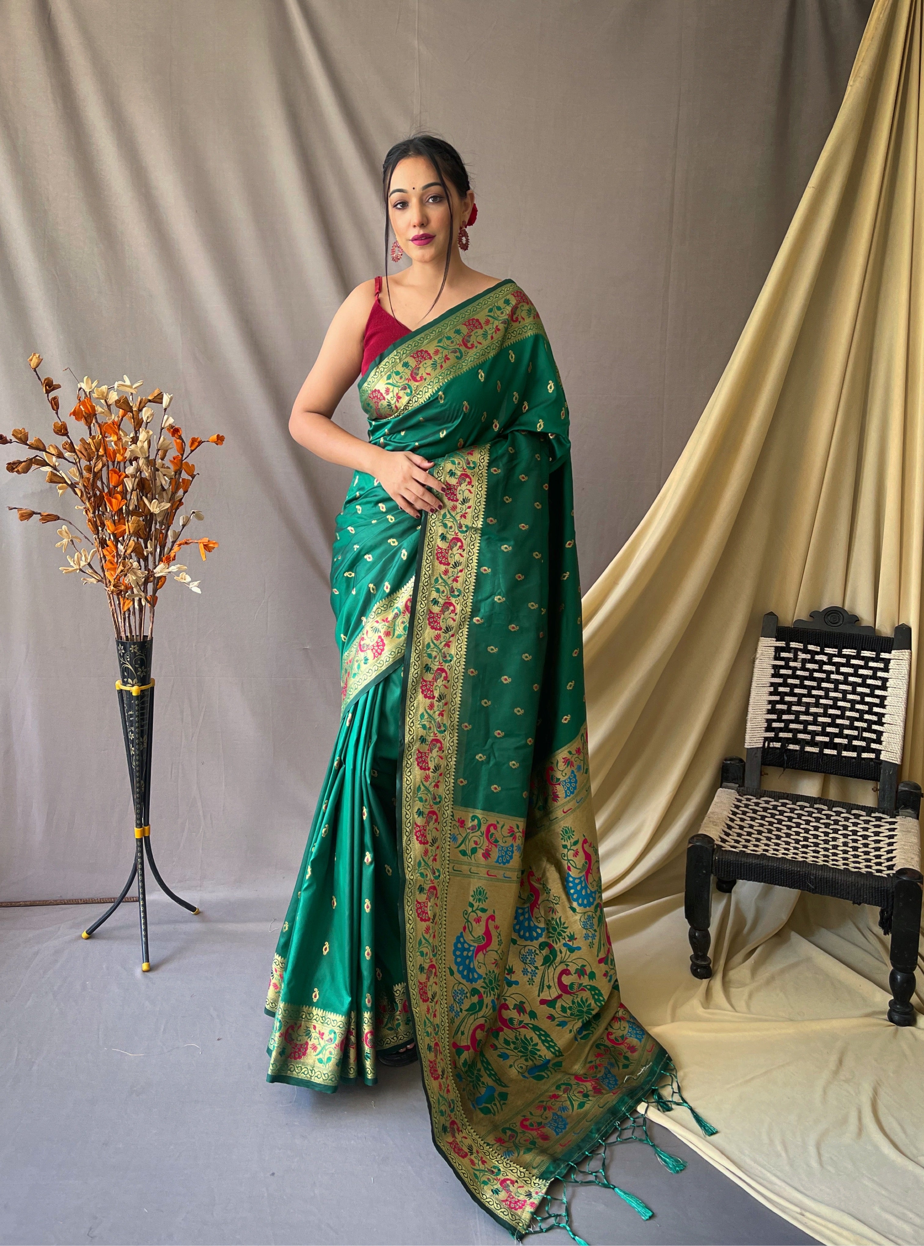 Women's Paithani Silk Vol. 1 Woven Saree Green - TASARIKA