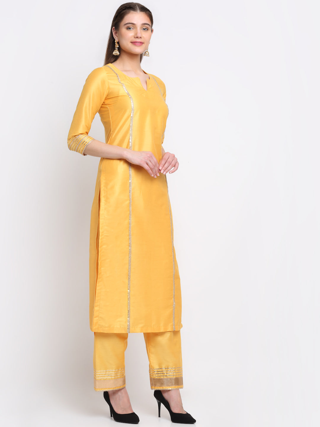 Women's Tyohaar Yellow Straight Kurti With Pants - Anokherang