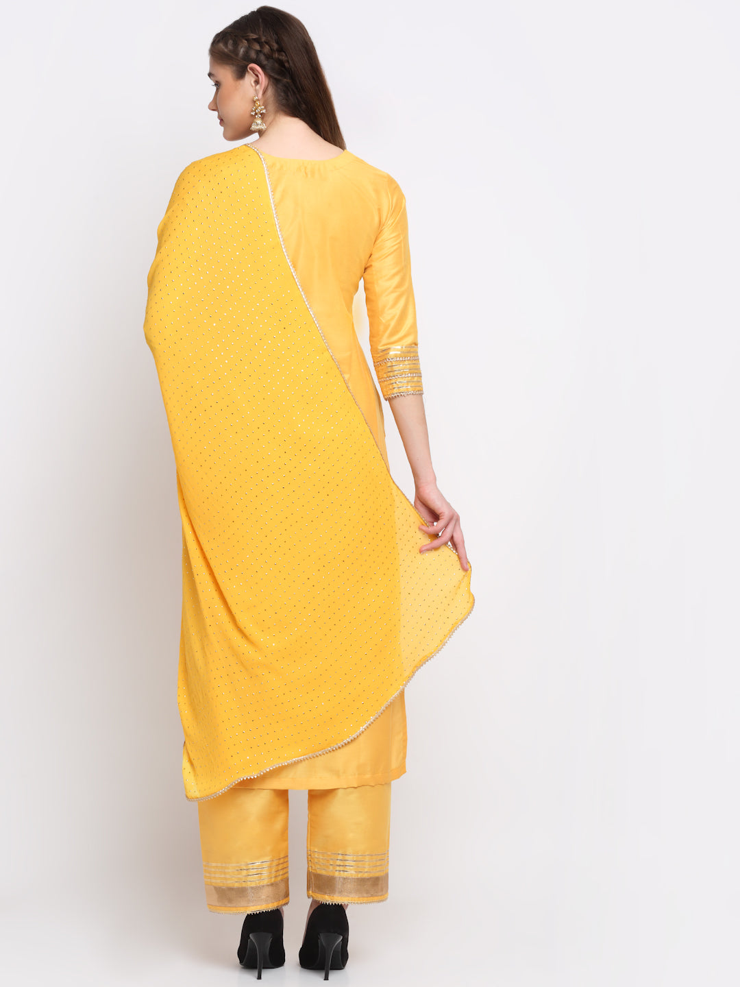 Women's Tyohaar Yellow Straight Kurti With Straight Pants And Dupatta - Anokherang