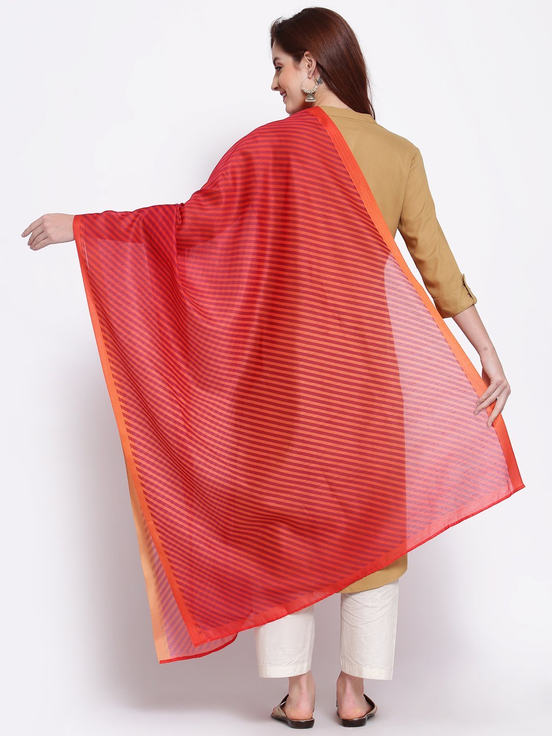 Women's Red Cotton Silk Printed Casual Dupatta - Myshka