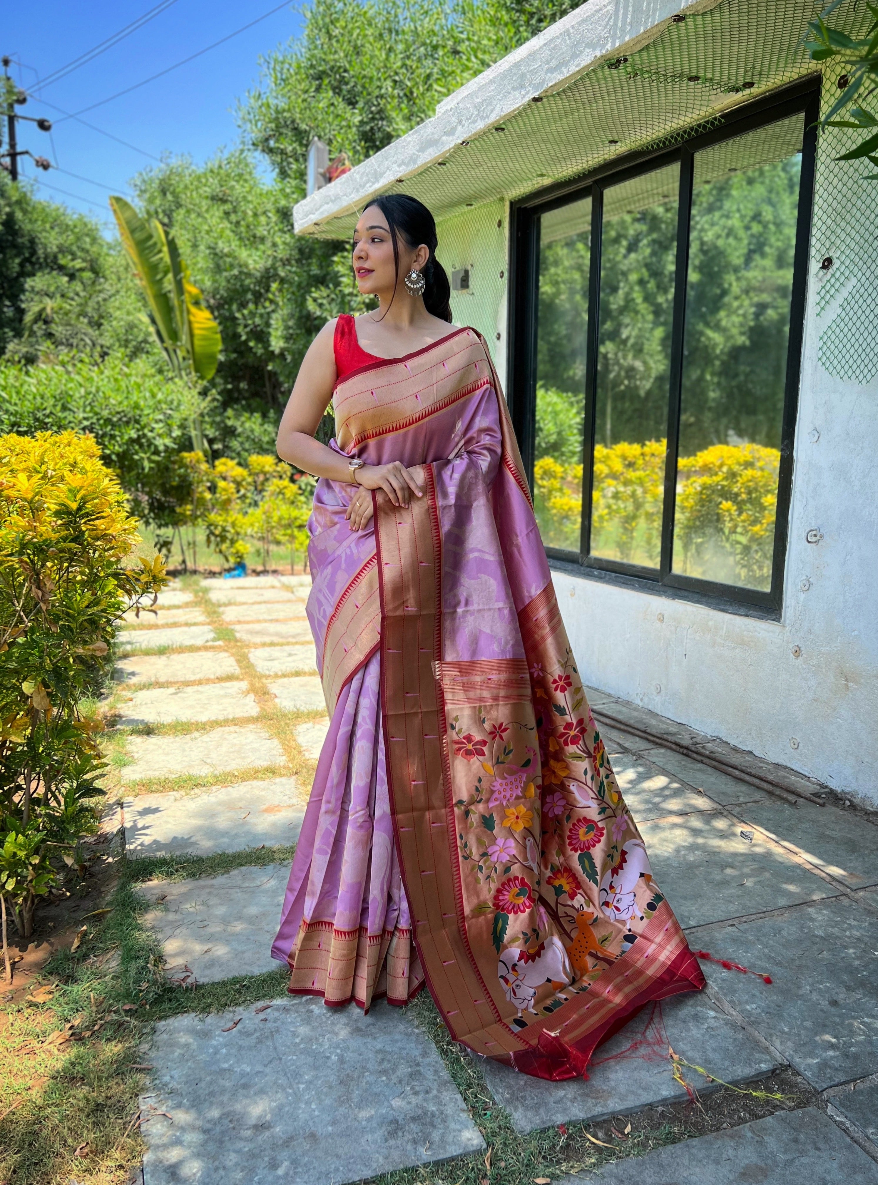 Women's Lavender Gauri Paithani Silk Pichwai Woven Saree - TASARIKA