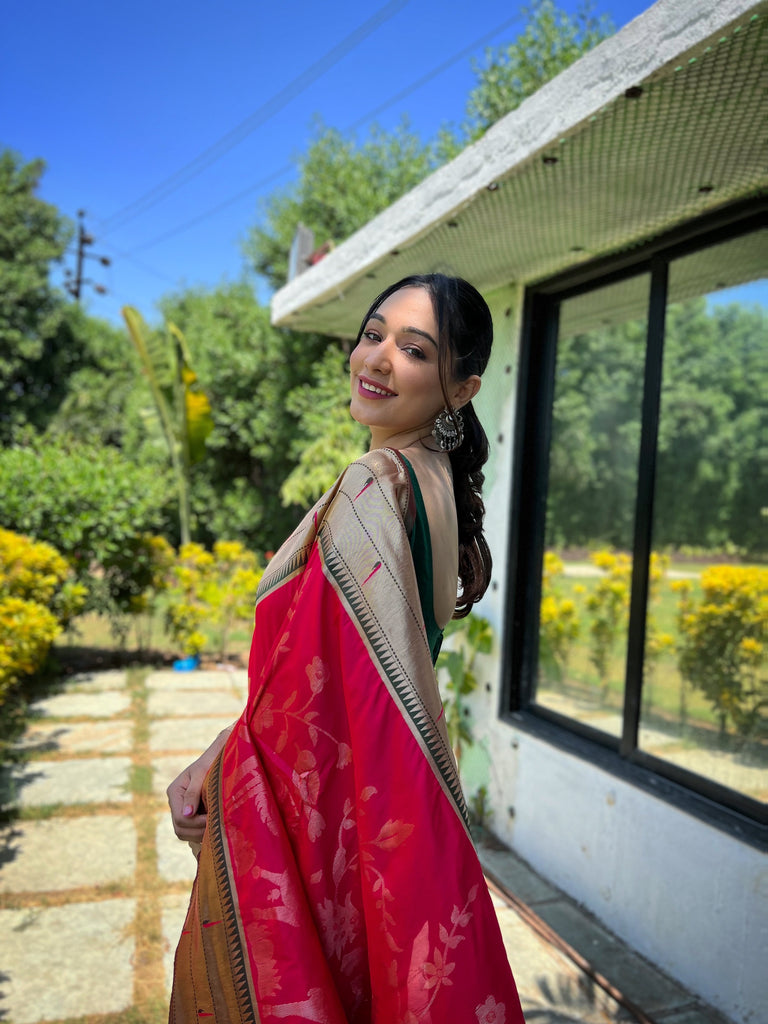 Women's Pink Gauri Paithani Silk Pichwai Woven Saree