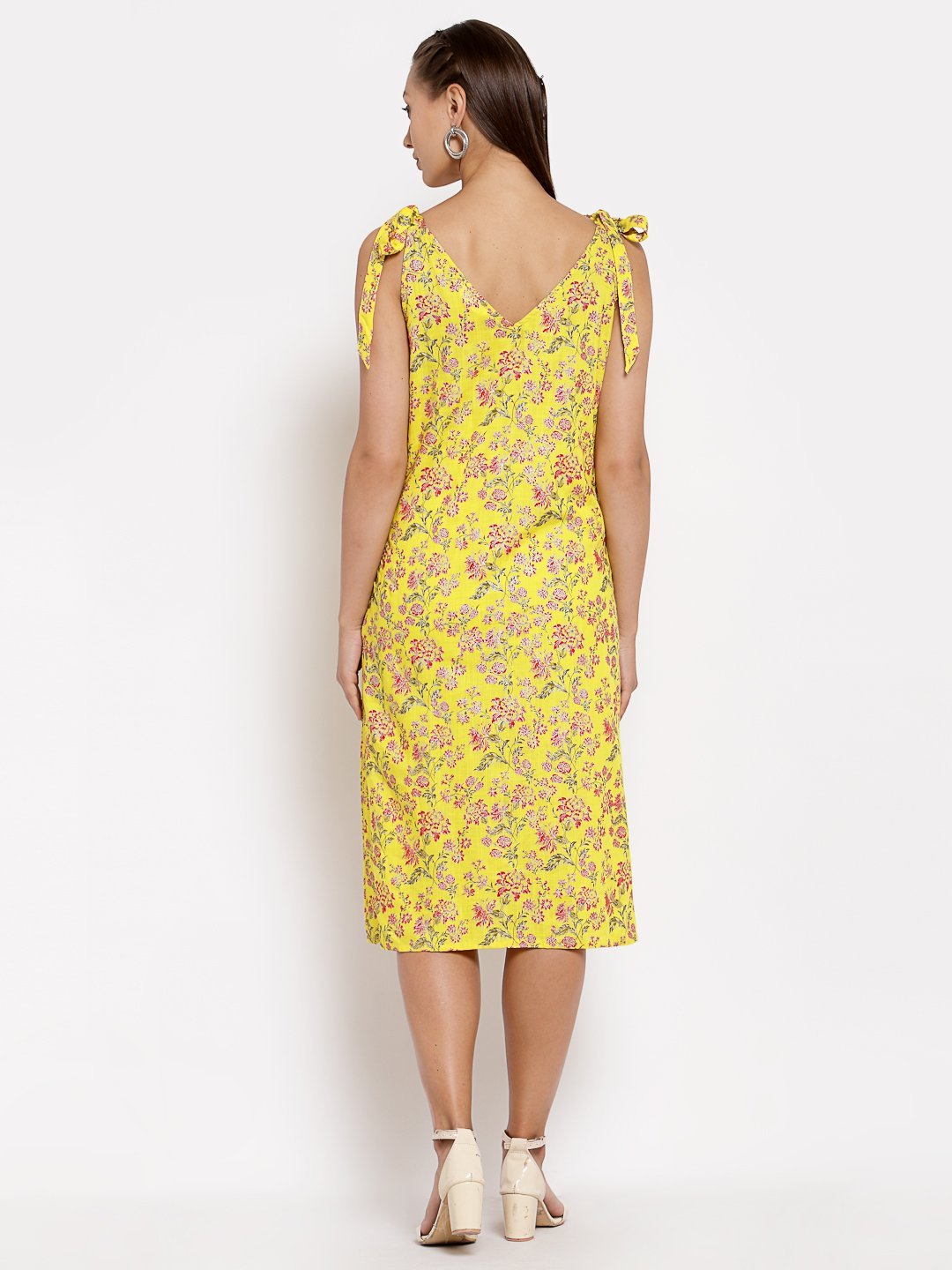 Women Yellow Cotton Printed Dress by Myshka (1 Pc Set)